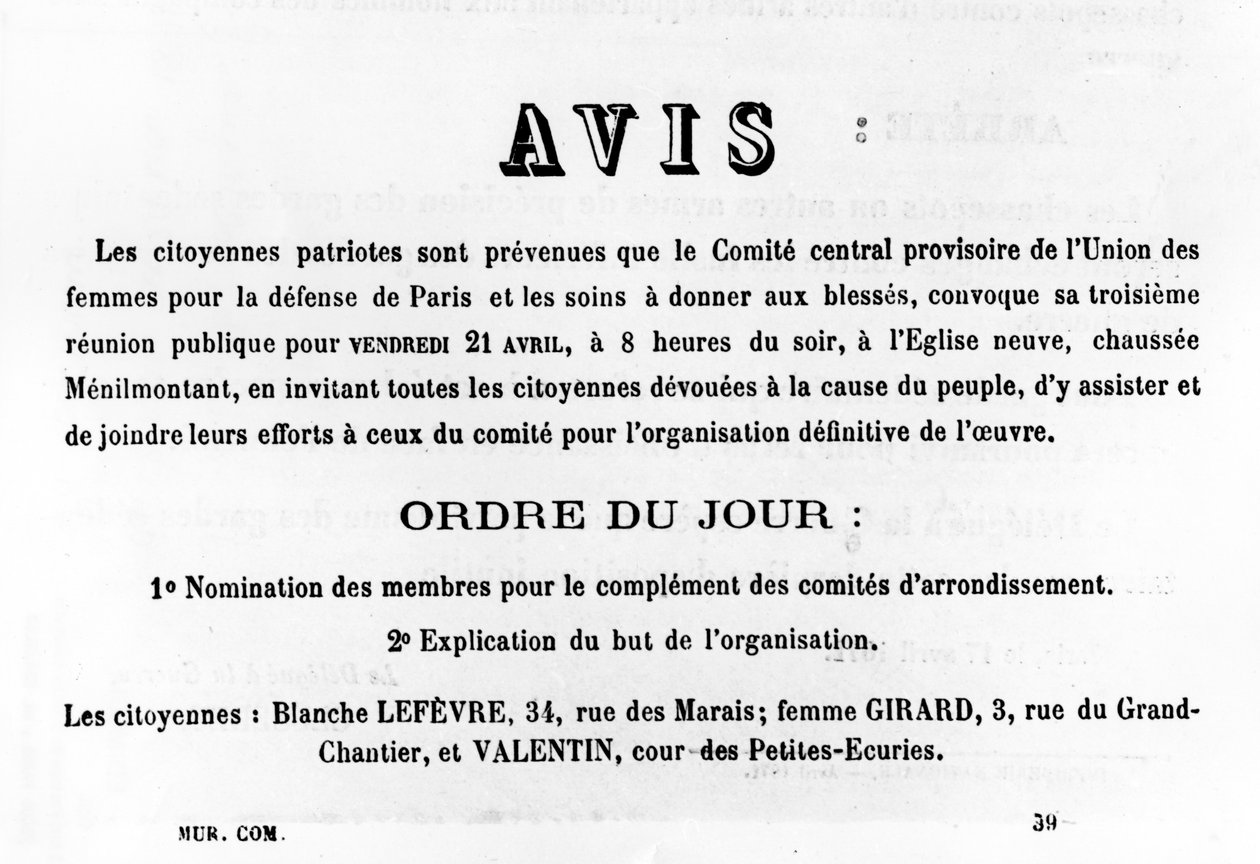 Avis, Paris Komünü