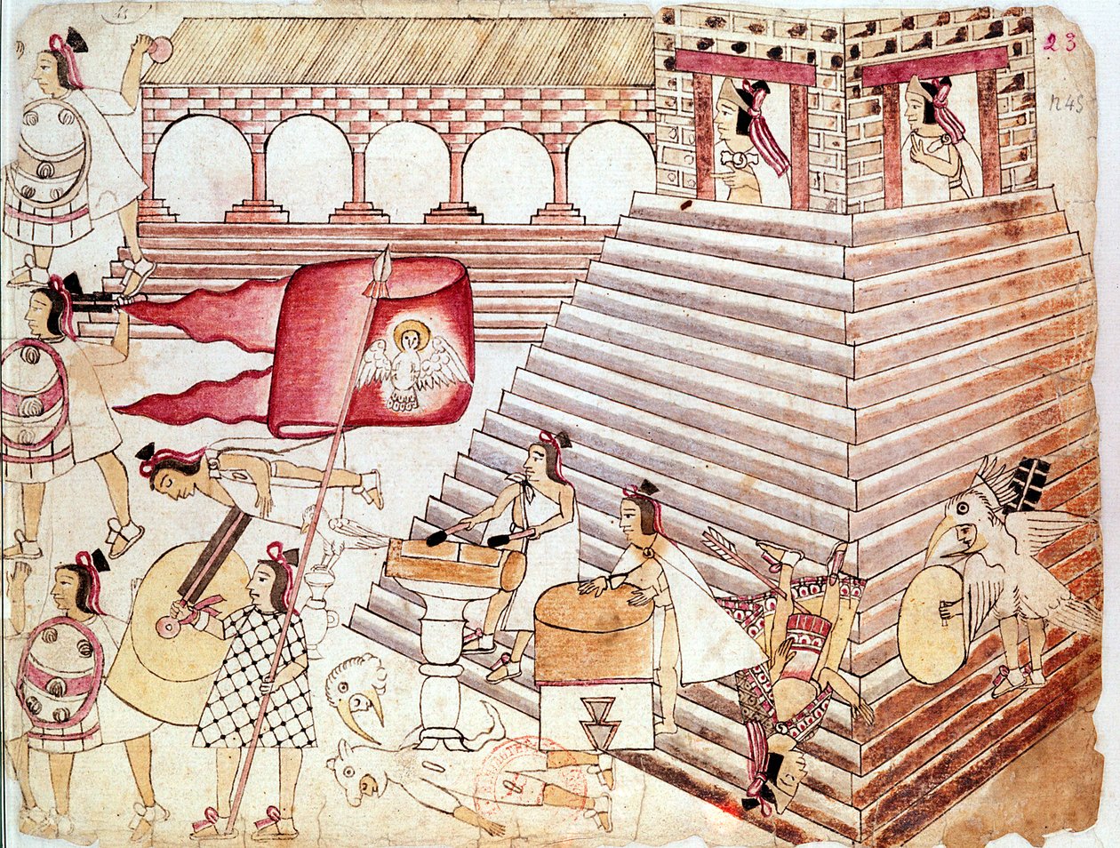 Aztek savaşçıları, Meksika, Tenochtitlan tapınağını koruyor by Unbekannt