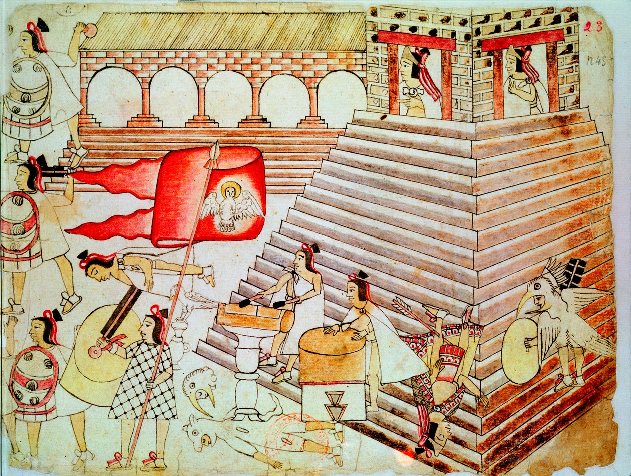 Aztek savaşçıları Tenochtitlan tapınağını Conquistadors