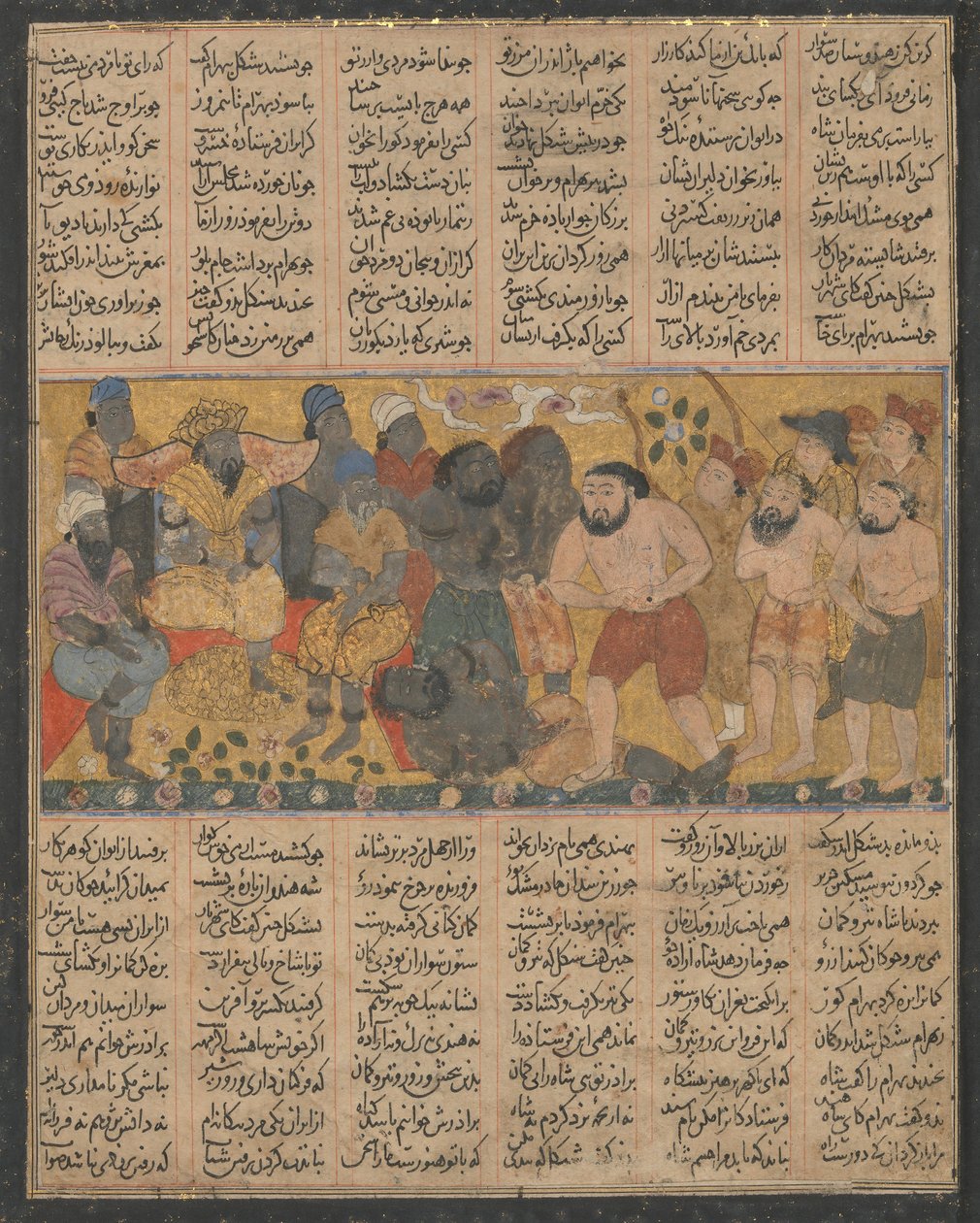 Bahram Gür, Shangul Mahkemesinde Güreşte Hünerini Sergiliyor..., yakl. 1300-30. by Unbekannt
