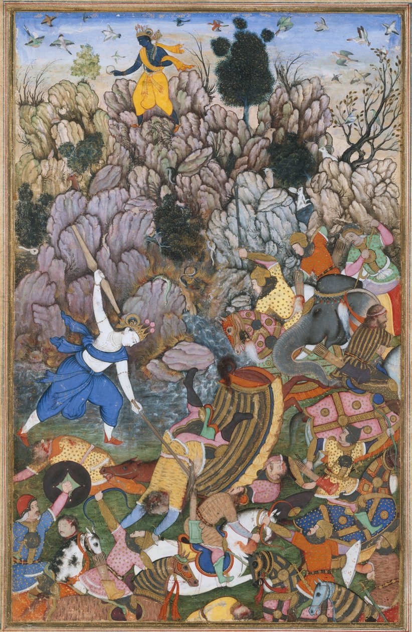 Balarama ve Krishna Düşmanla Savaşıyor, Bir Harivamsa