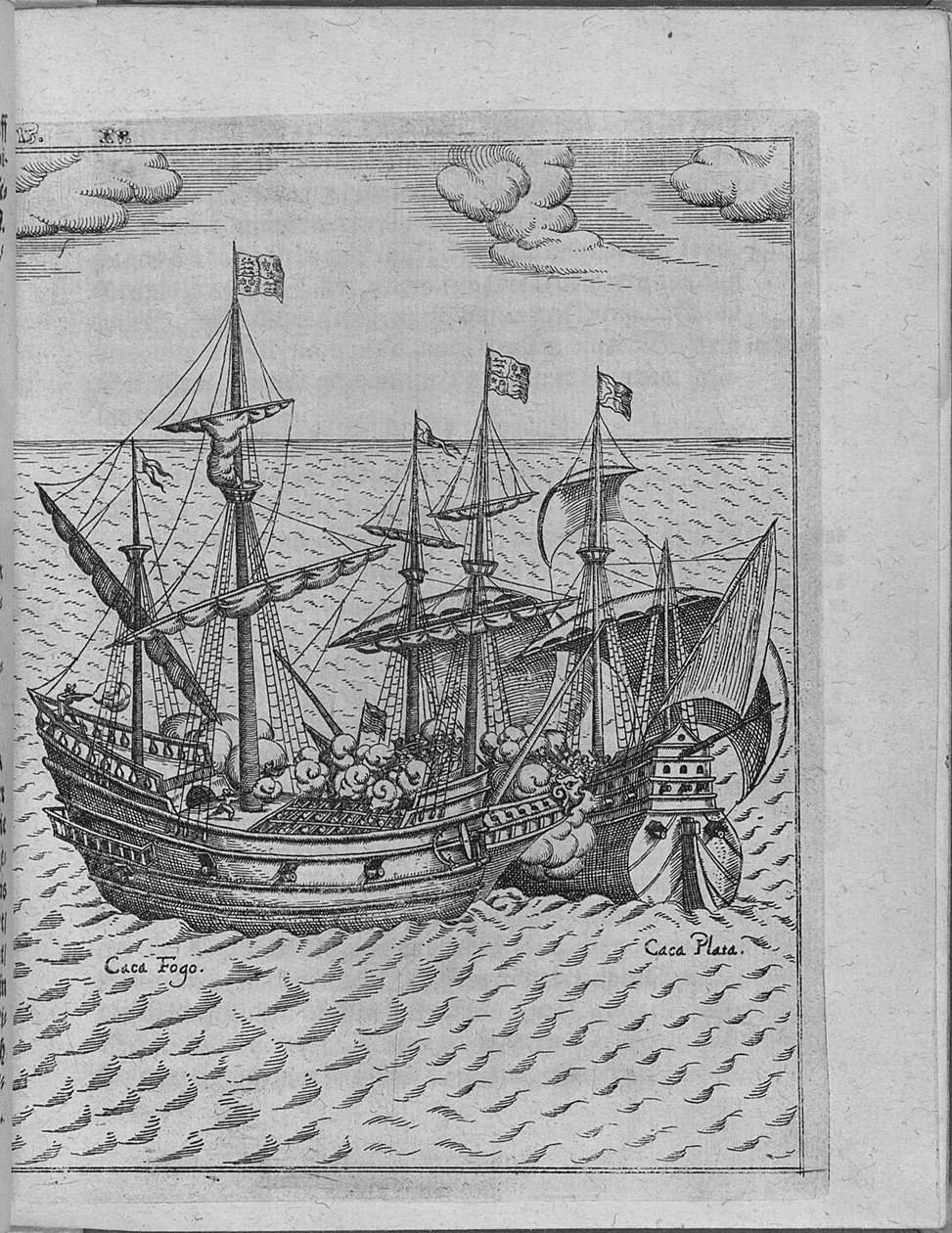 Francis Drakes gemisi Golden Hind ve İspanyol gemisi Cacafuego arasındaki savaş. Levinus Hulsiu