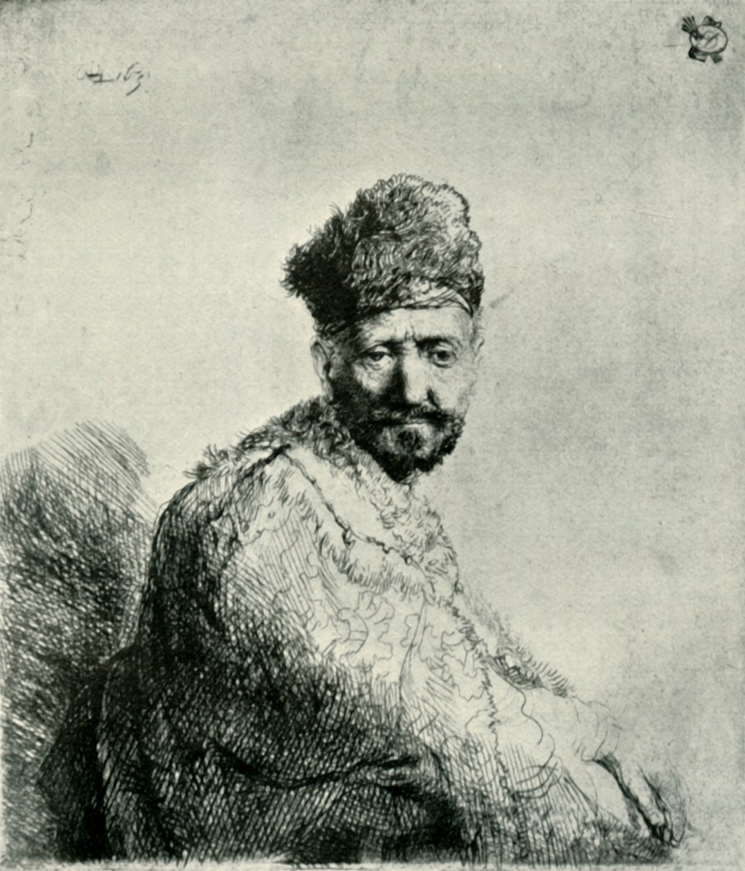 Kürklü oryantal bir şapka ve cüppe giyen sakallı adam: sanatçıların babası, 1631, 1906. by Unbekannt