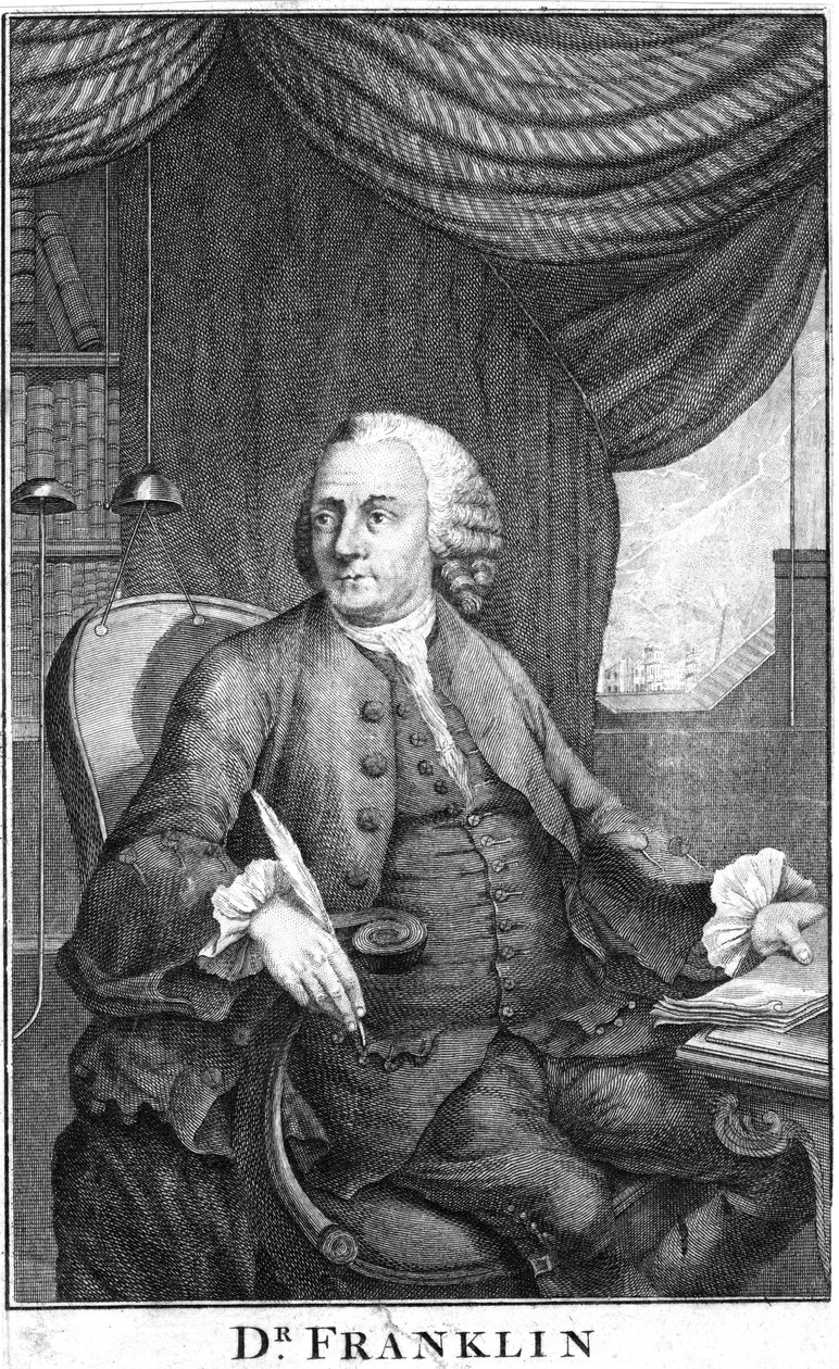 Benjamin Franklin, Amerikalı bilim adamı, mucit ve devlet adamı, 18. yüzyılın sonlarında by Unbekannt