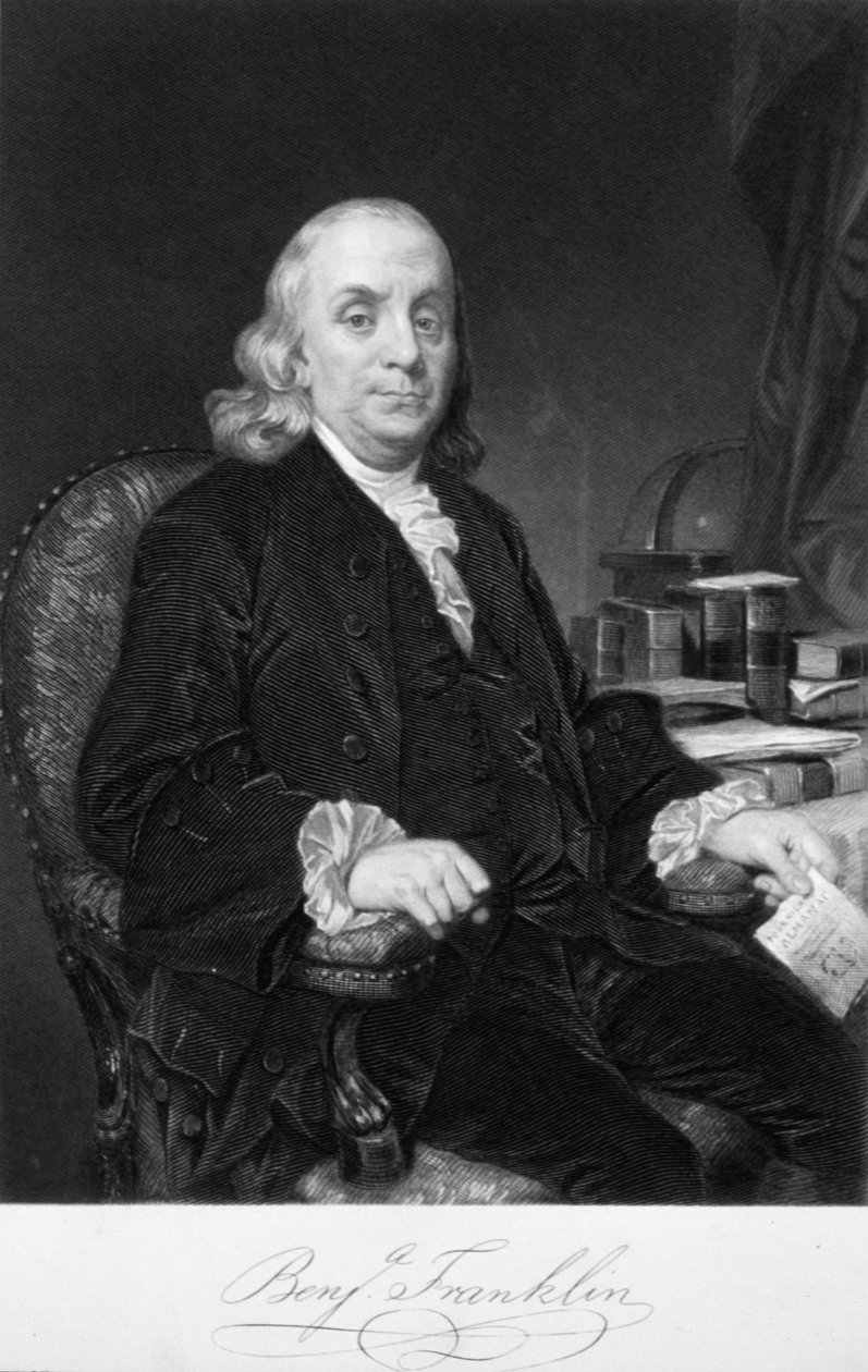 Benjamin Franklin, Amerikalı bilim adamı, mucit ve devlet adamı, 18. yüzyılın sonlarında by Unbekannt
