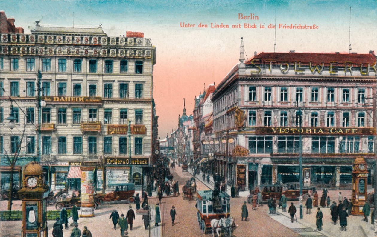 Berlin - Unter den Linden, Friedrichstrasse manzaralı, c1900 by Unbekannt