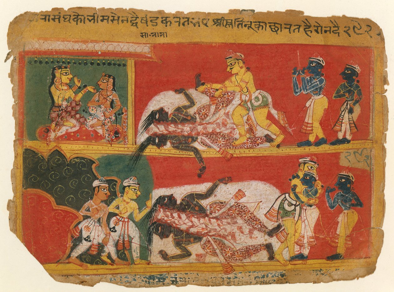 Bhima Slice Jarasandha: Bhagavata Purana El Yazması