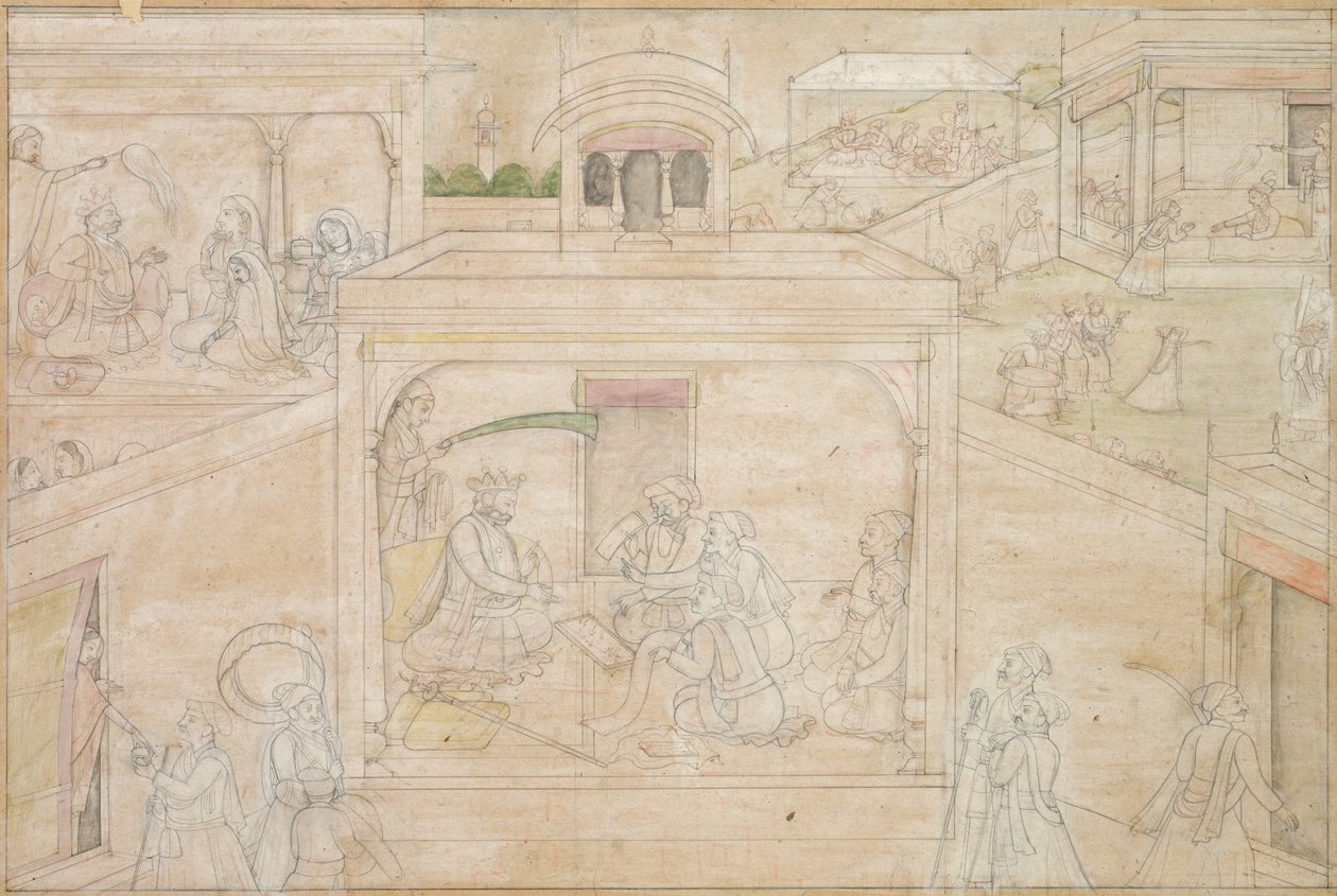 Astrolog ile Bhimas Danışma: Nala-Damayanti Çizimlerinden Sahne, c. 1790-1800. by Unbekannt