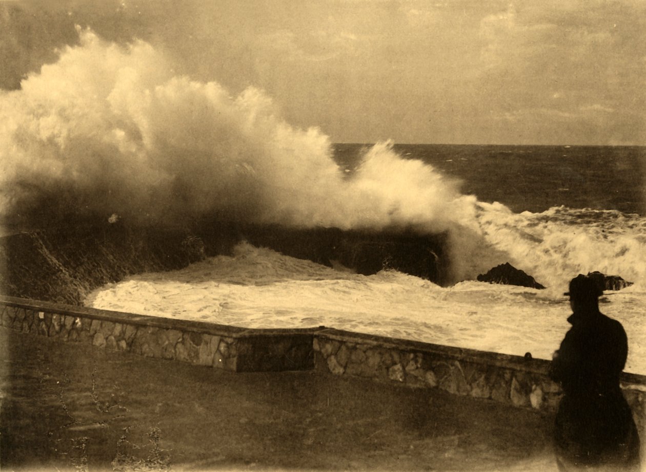 Biarritz - Rocher de la Vierge barajında ​​dalga etkisi, c1930. by Unbekannt