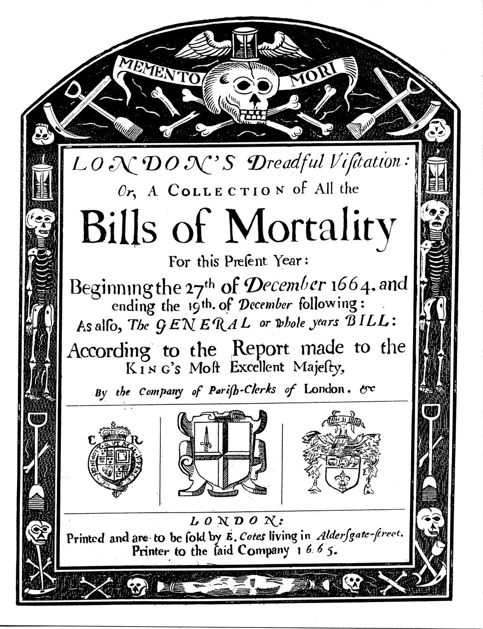 Büyük Veba döneminin bir bölümünü kapsayan Londra için ölüm faturası faturası, 1664-1665 by Unbekannt