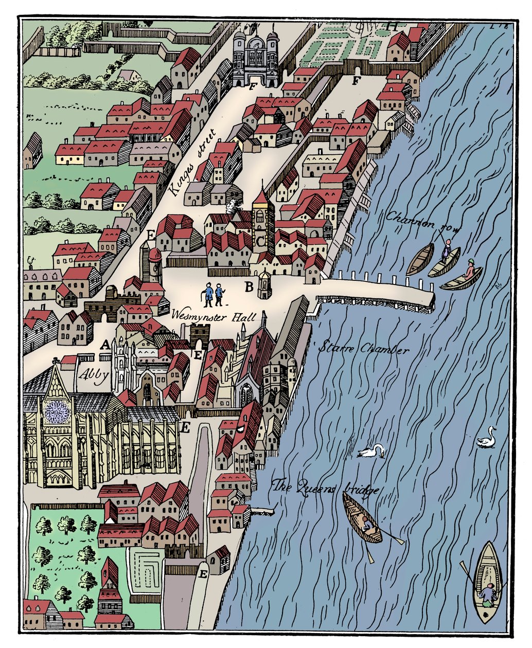 Westminster Sarayı'nın kuşbakışı görünümü, Londra, c1560, c1902-1905 by Unbekannt