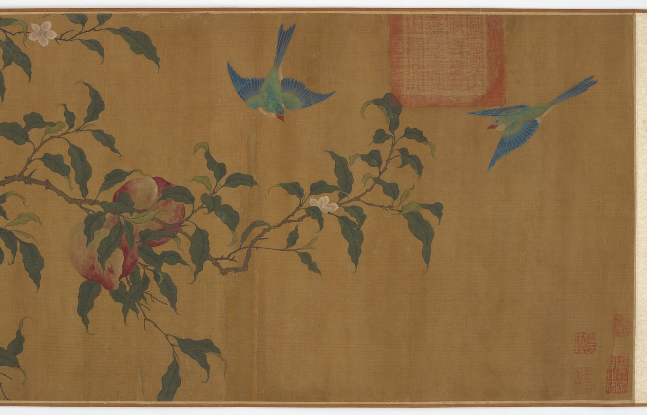 Şeftali dalları arasındaki kuşlar, Qing hanedanı, 18. yüzyıl. by Unbekannt