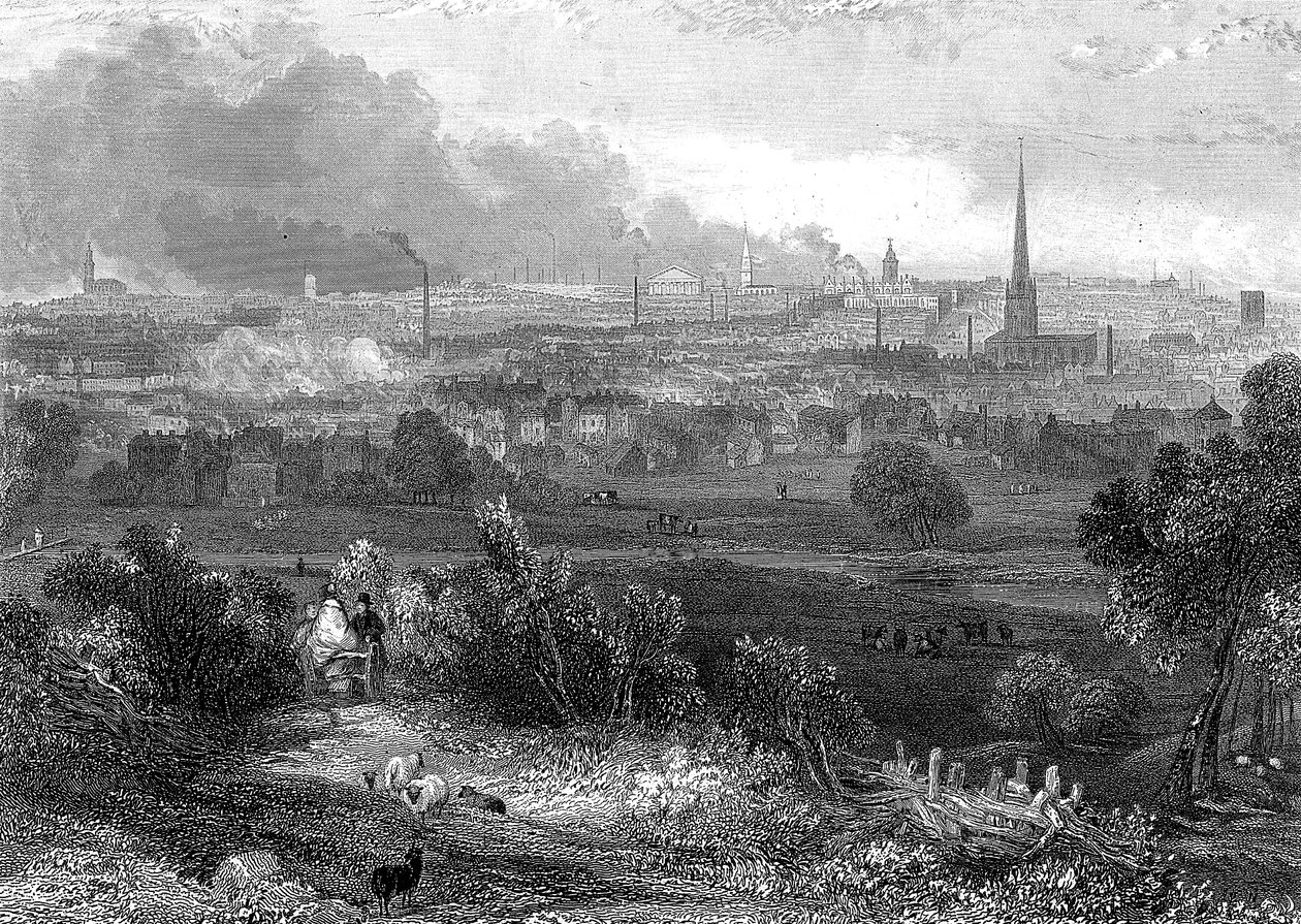 Birmingham, dumanlı bacaları gösteren güneyden bakıldığında, c1860 by Unbekannt