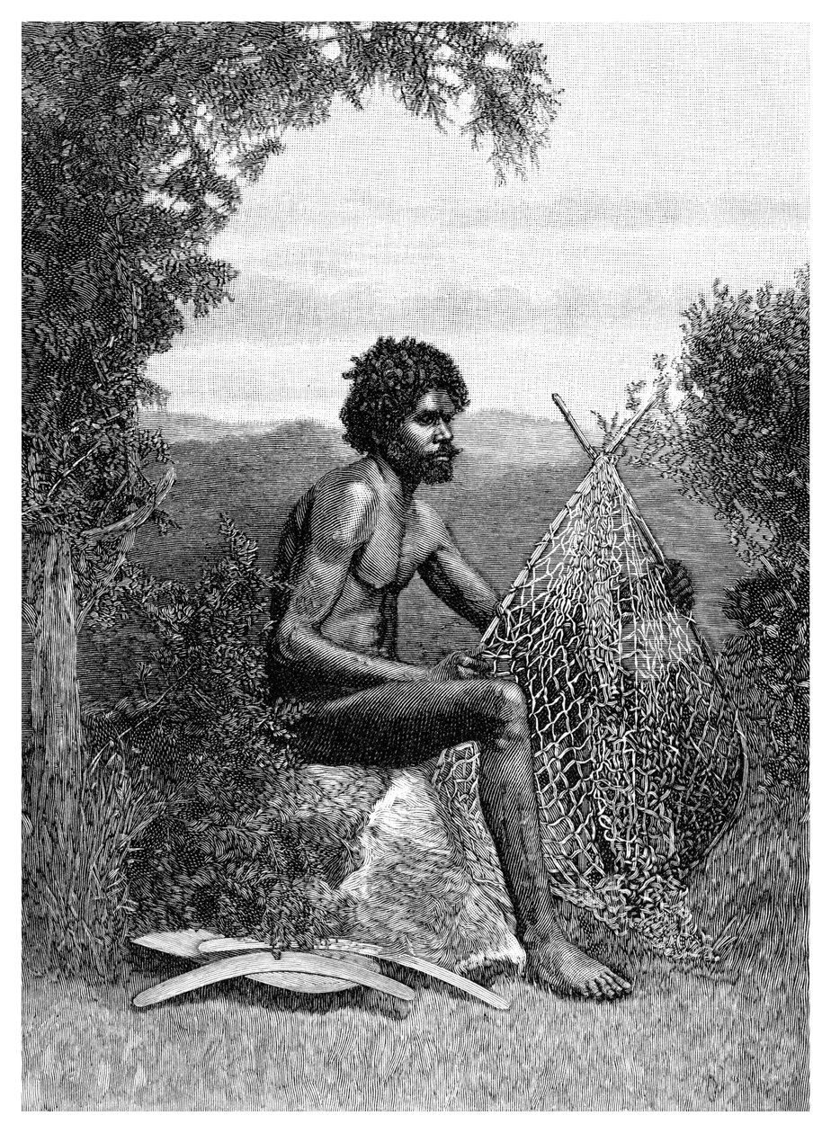 Blackfellow Ağını Onarıyor, Avustralya, 1886 by Unbekannt