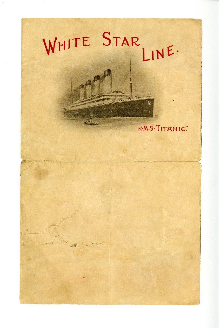 Boş RMS Titanic kırtasiye [Hurds'a hayatta kalan bilinmeyen bir kişi tarafından verildi], yakl. 1912 by Unbekannt
