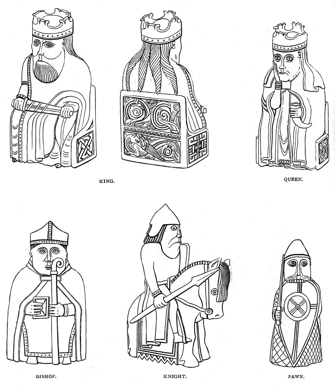 İskandinav tasarımının kemik satranç taşları, 12. veya 13. yüzyıl, 1892 by Unbekannt