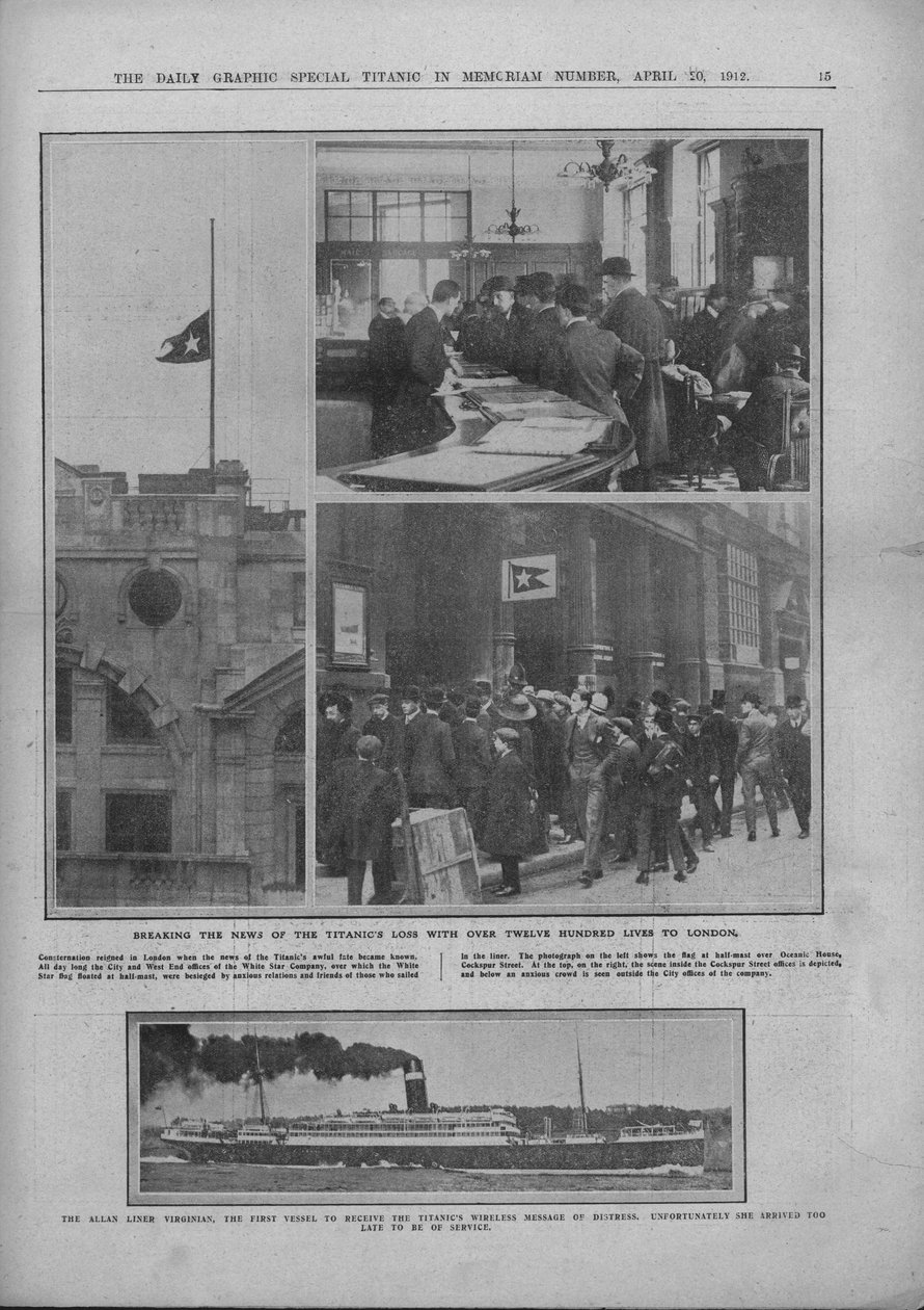 Titanik Kaybı Haberini Kırmak ve RMS Virginian, 20 Nisan 1912. by Unbekannt
