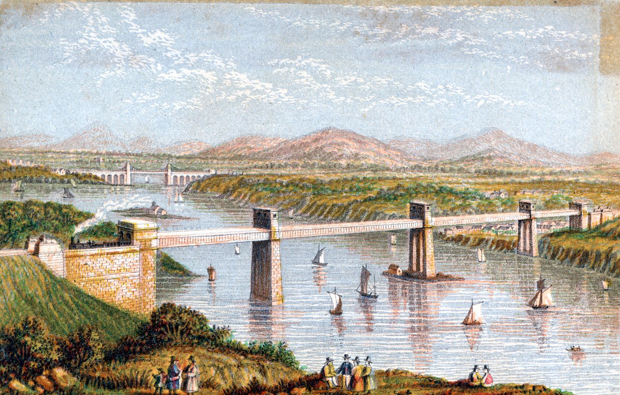 Menai Boğazı üzerinde Britannia Tubular Bridge, Galler, c1850s by Unbekannt