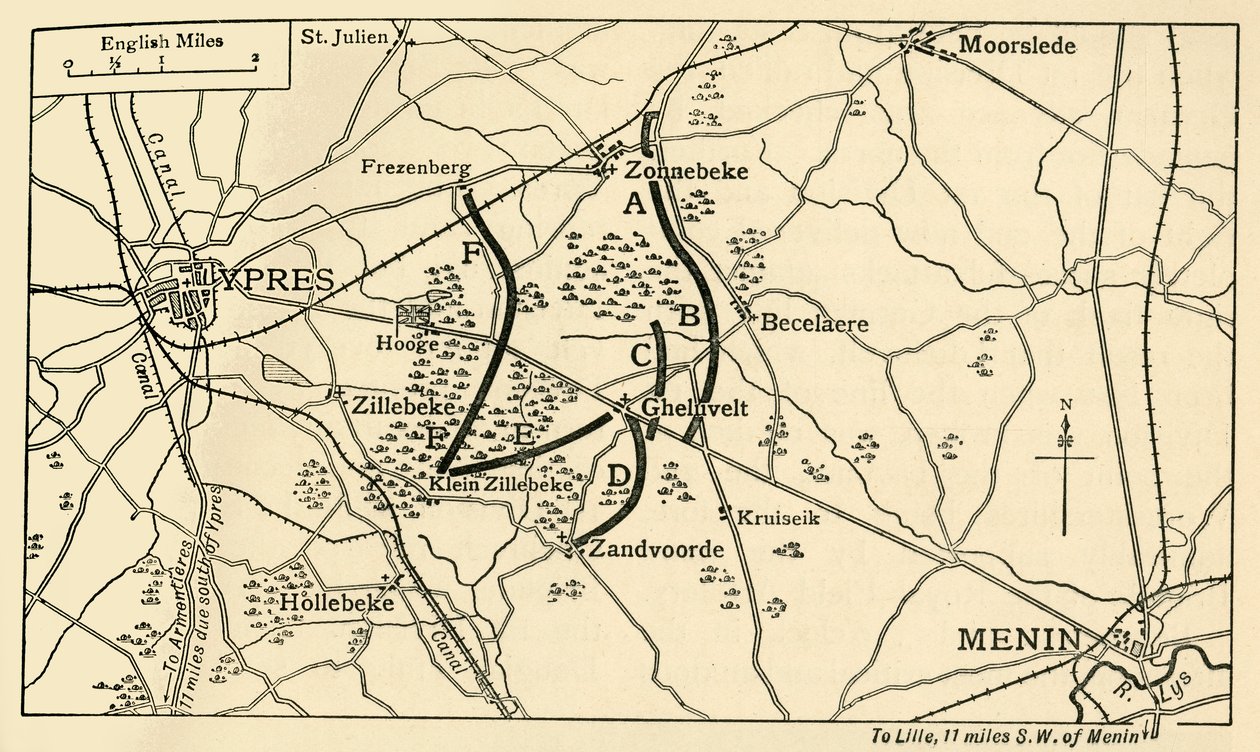 Birinci Ypres Savaşı, Birinci Dünya Savaşı, 1914, c1920 öncesi İngiliz mevzileri. by Unbekannt