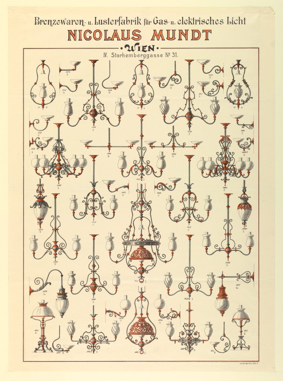 Broadside, Gaz Aydınlatma Armatürleri için Reklam, ca. 1895 by Unbekannt
