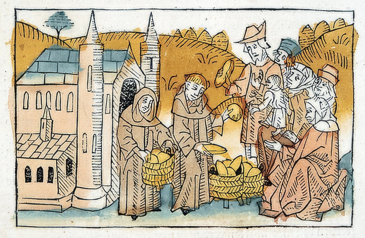 Manastırdaki rahipler tarafından fakirlere ekmek dağıtımı. 1477 civarında by Unbekannt