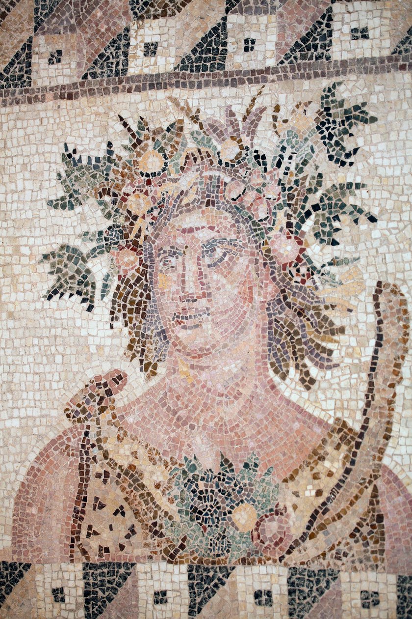 Bahar Büstü - Dört Mevsim panelinin detayı - Baf mozaikleri, Dionysos Evi - Kıbrıs - Baharın Kişileştirilmesi - Dört mevsim mozaiğinin detayı - Baf Mozaikleri, Dionysos Evi - JC