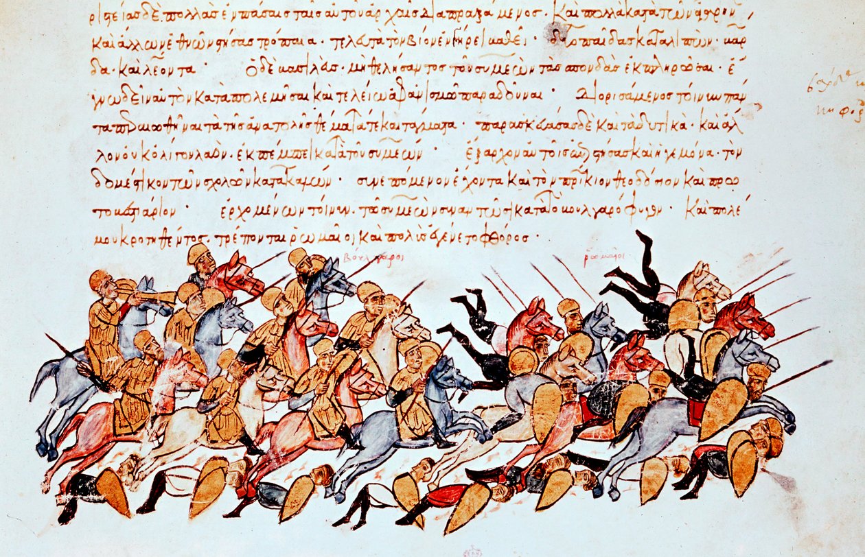 Bizans süvarileri, düşman süvarilerini ve piyadelerini eziyor by Unbekannt