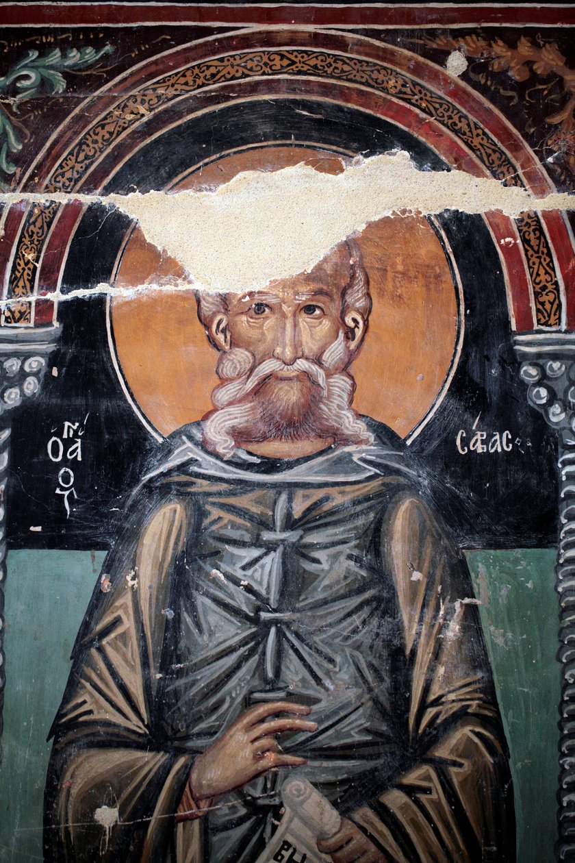15. yüzyıldan Bizans freski (detay) Aziz Sabas Duvar resmi Michael Archangel Şapeli, Galata köyü Kıbrıs Boyalı kiliseler UNESCO sitesi Troodos, Kıbrıs by Unbekannt