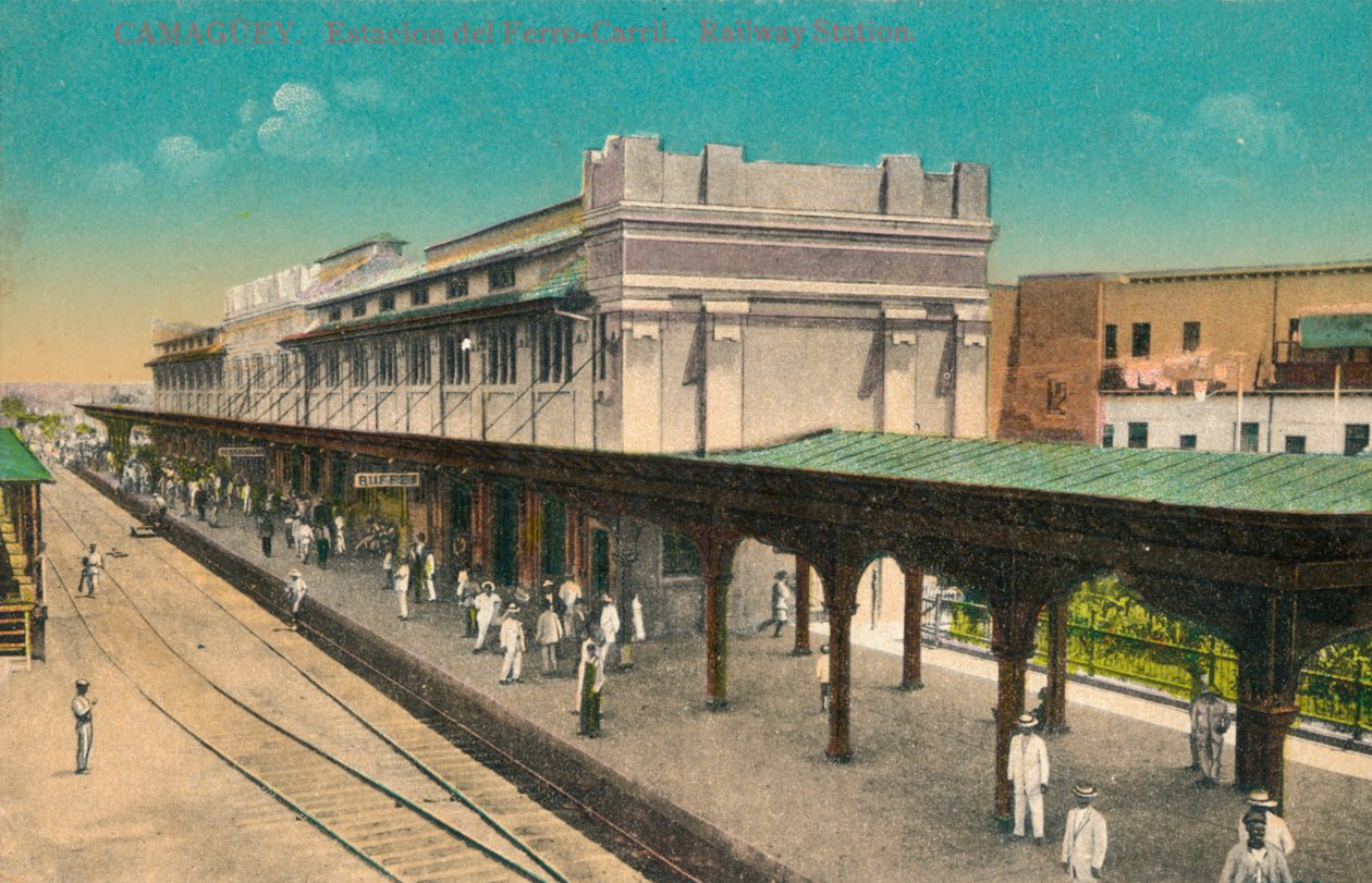 Camaguey. Tren istasyonu. Tren İstasyonu, Küba, c1910s by Unbekannt