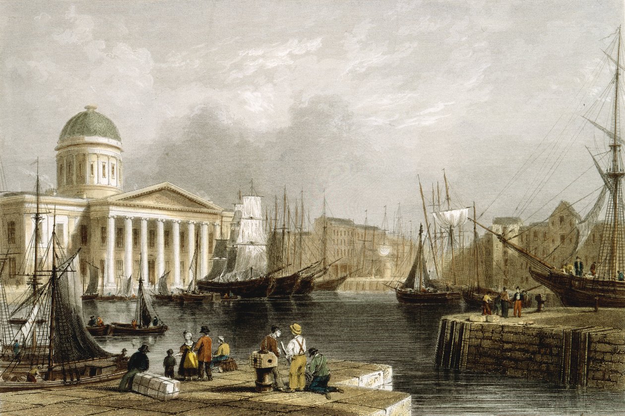 Canning Dock, Liverpool, Custom House'u gösteriyor, 1841 by Unbekannt