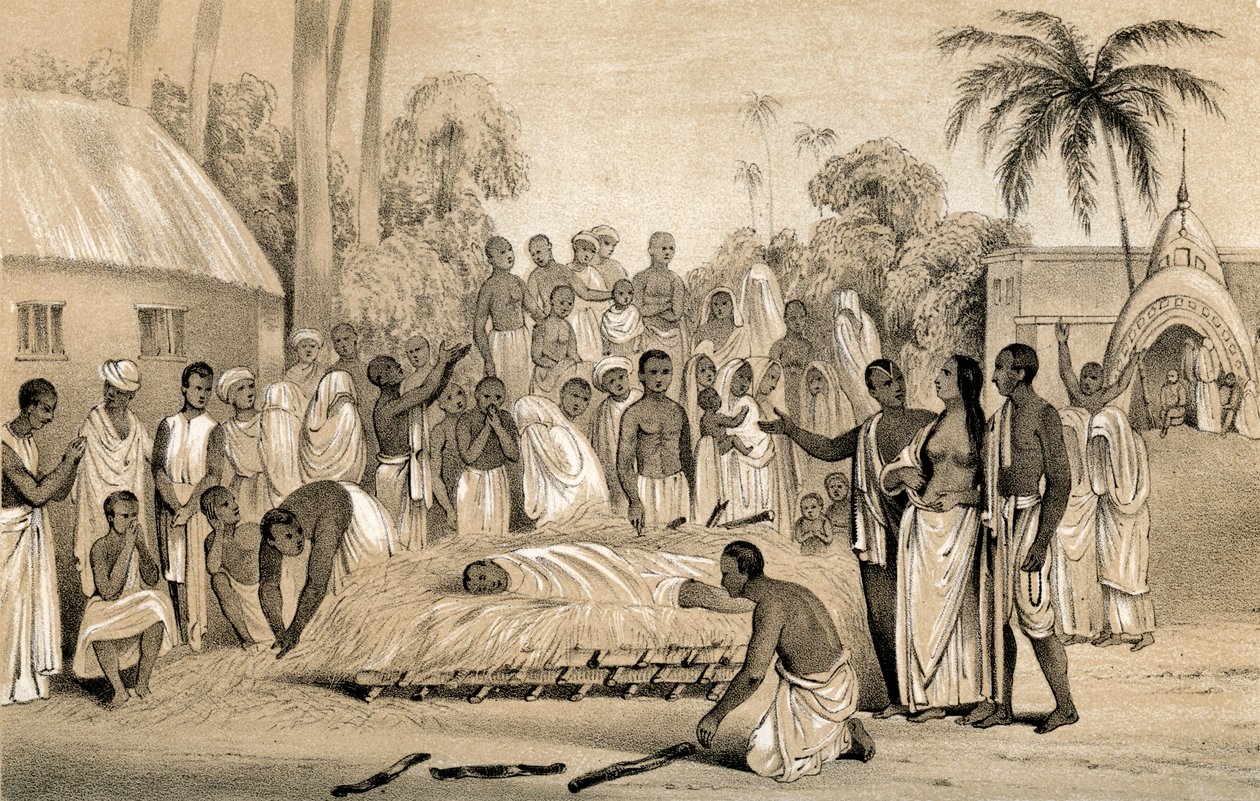 Bir Hindu dulunu rahmetli kocasının cesediyle yakma töreni, 1847 by Unbekannt