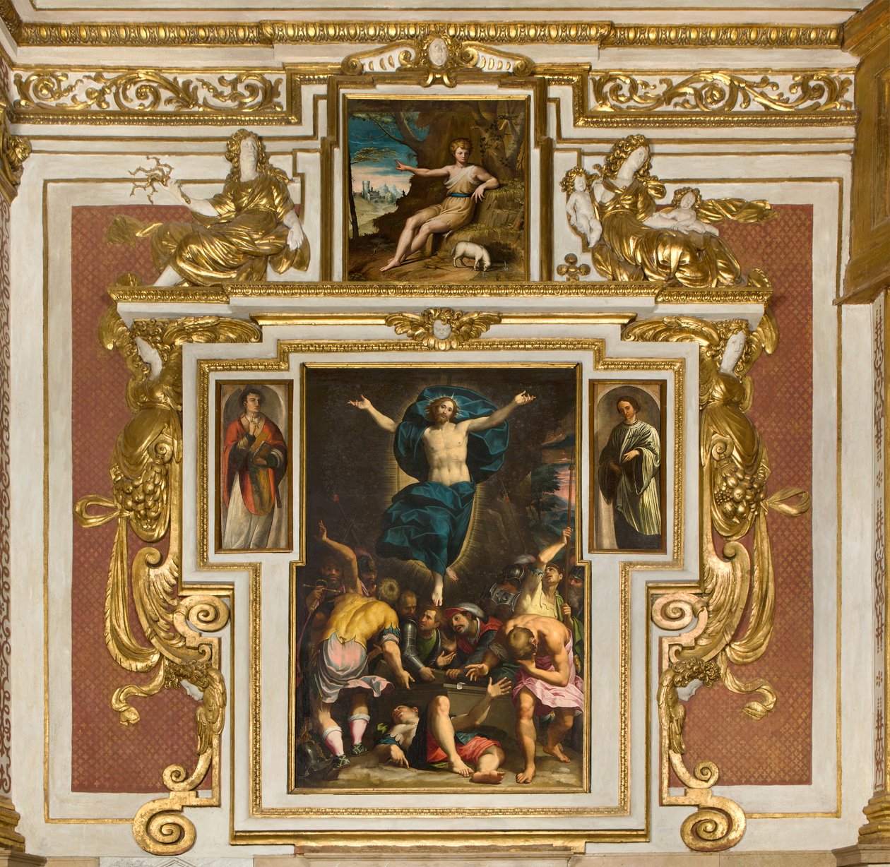 Our Lady of the People Şapeli, İkinci açıklık güney tarafı, Malosso olarak bilinen Giovan Battista Trotti, Diriliş 1594, Bernardino Campi, San Giovanni nel çölü 1569, Santa Maria Assunta Katedrali, Duomo, Cremona, Lombardiya, İtalya (fotoğraf) by Unbekannt