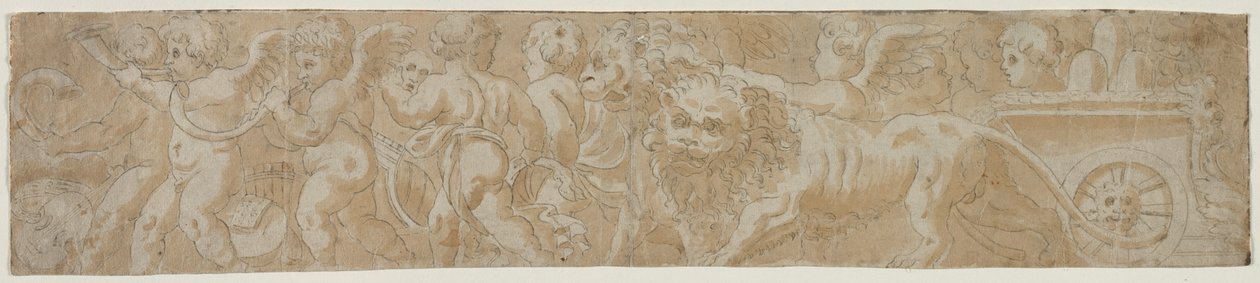 Amorini recto Kısmi Mimari Çalışma ile Aslanların Çizdiği Savaş Arabası, 1500