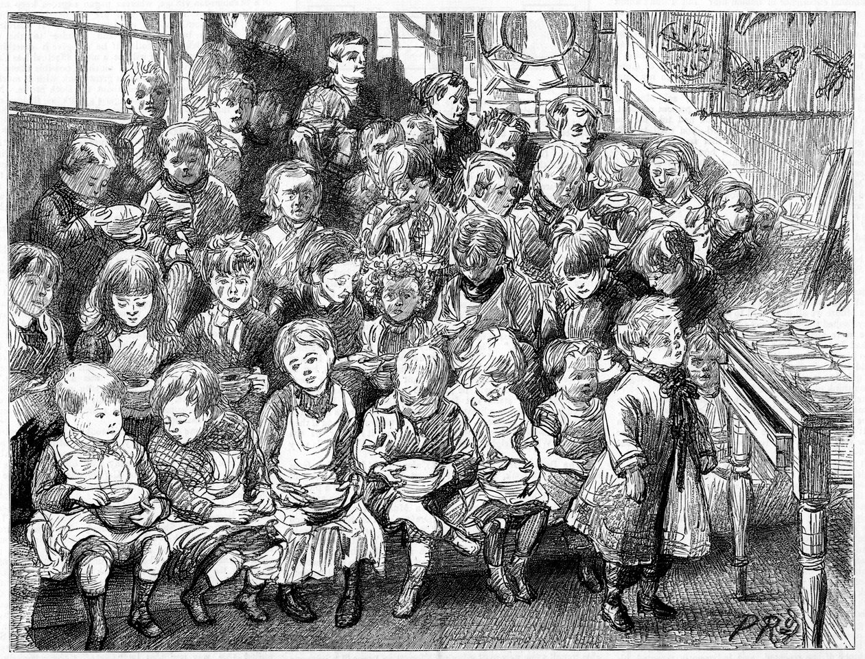 Akşam yemeğinde çorba bekleyen çocuklar, London Board School, Danish Terrace, Islington, 1889 by Unbekannt