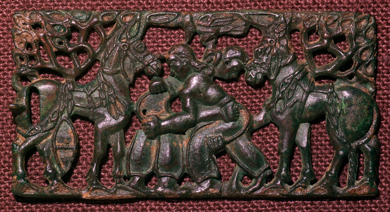 Güreşçi erkeklerin Çin bronz koşum-plakası, MÖ 5. yy by Unbekannt