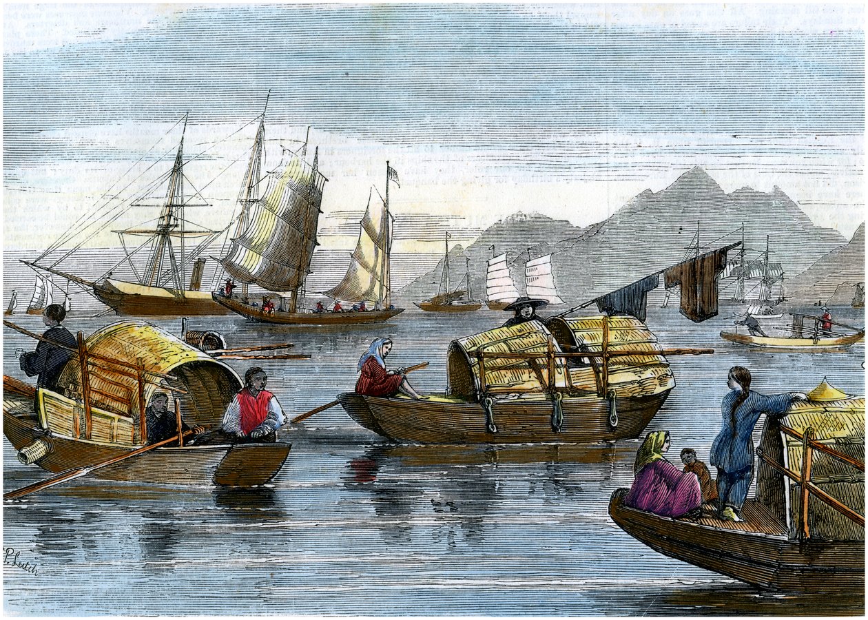 Hong Kong limanındaki Çin sampanları, c1875 by Unbekannt