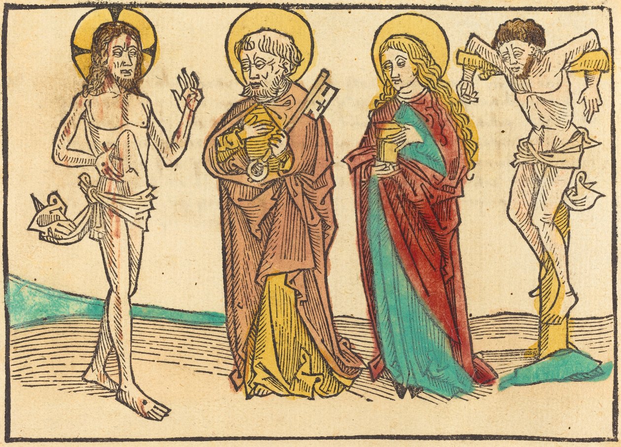 İsa, Yaralarını Petrus, Mecdelli ve İyi Hırsıza Gösteriyor, 14801490. by Unbekannt
