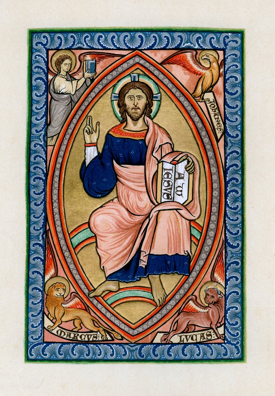 Dört Evanjelistin sembolleriyle şanlı Mesih, c1200 by Unbekannt