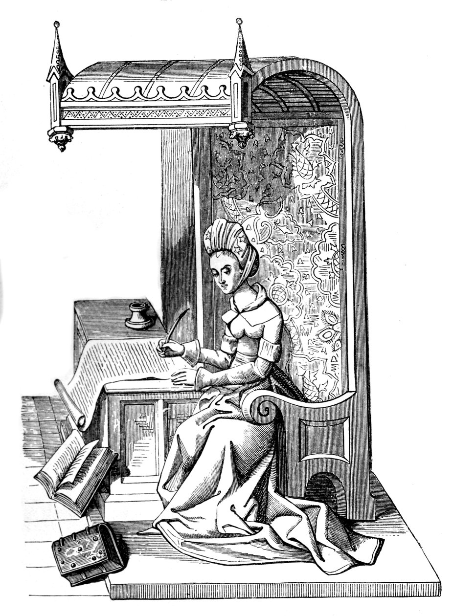 Christine de Pizan 1364 -1430, ortaçağ yazarı, hatip ve eleştirmen, 15. yüzyıl, 1870 by Unbekannt