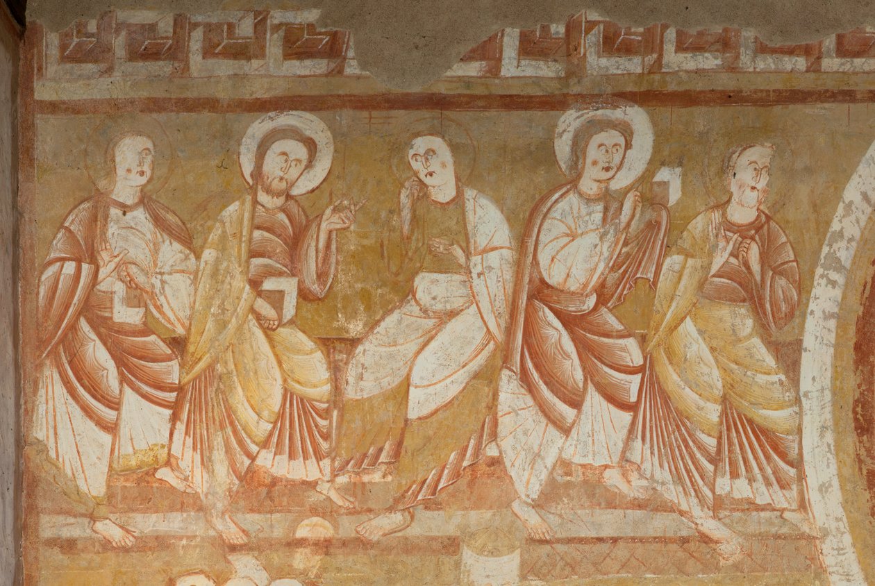 Kilise (Église Saint-Martin). İç mekan. Duvar resimleri (fresk). Nefin batı duvarı. Detay. Havariler. 12. yüzyıl. by Unbekannt