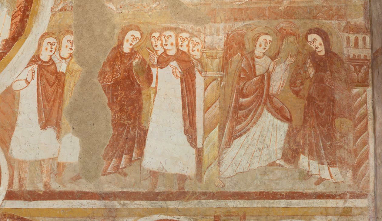 Kilise (Église Saint-Martin). İç mekan. Duvar resimleri (fresk). Nefin batı duvarı. Detay. Bakire