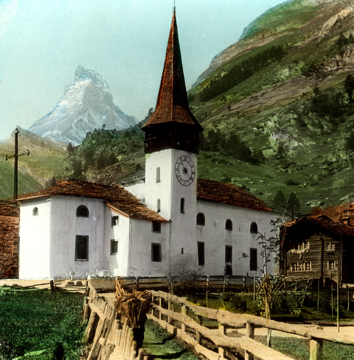 Kilise ve Matterhorn, Zermatt, İsviçre by Unbekannt