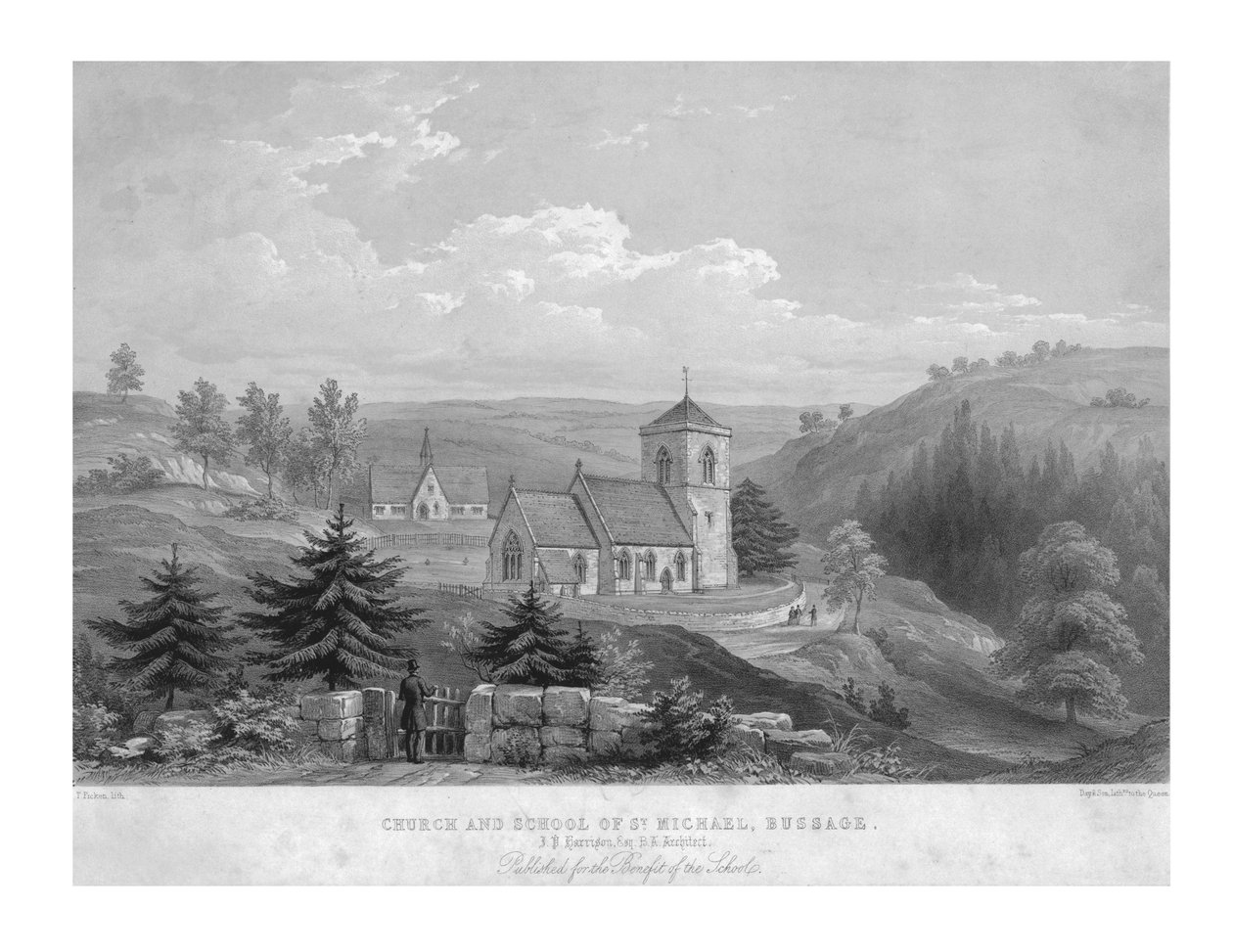 Aziz Michael Kilisesi ve Okulu, Bussage, c1800. by Unbekannt