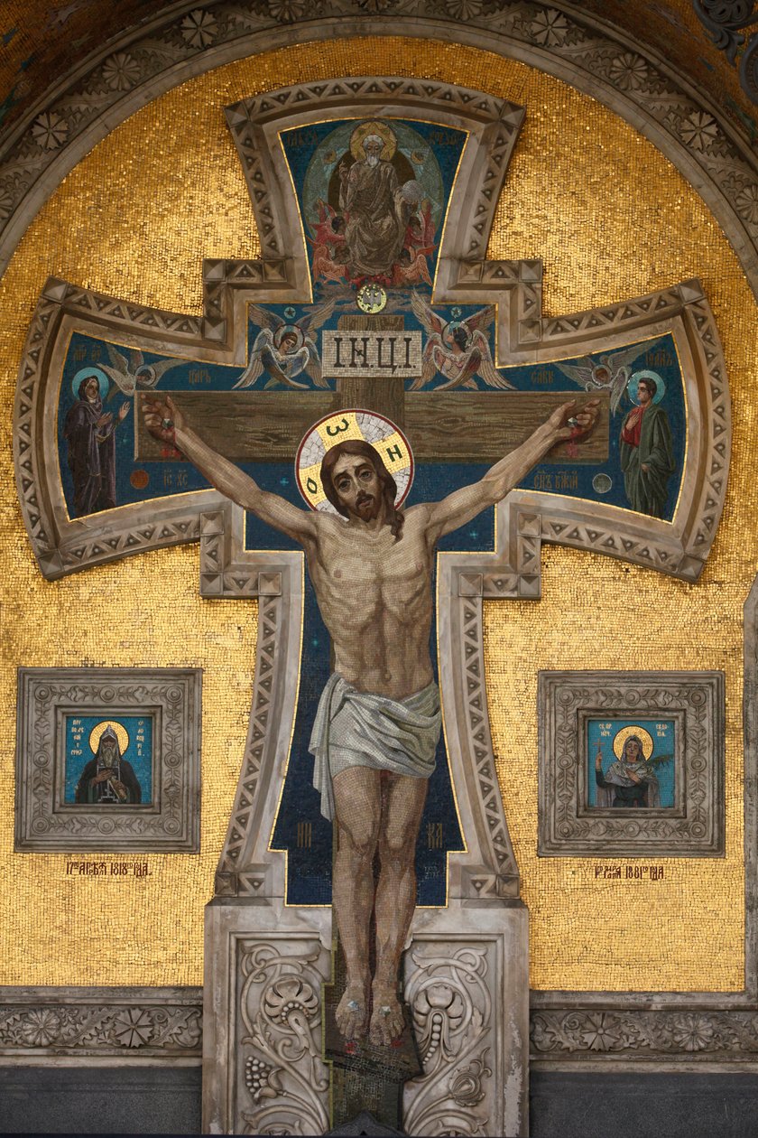 Dökülen Kan Üzerindeki Kurtarıcı Kilisesi veya Diriliş Kilisesi; Cephe Mozaiği ; çarmıha germe; Saint-Petersburg Rusya by Unbekannt