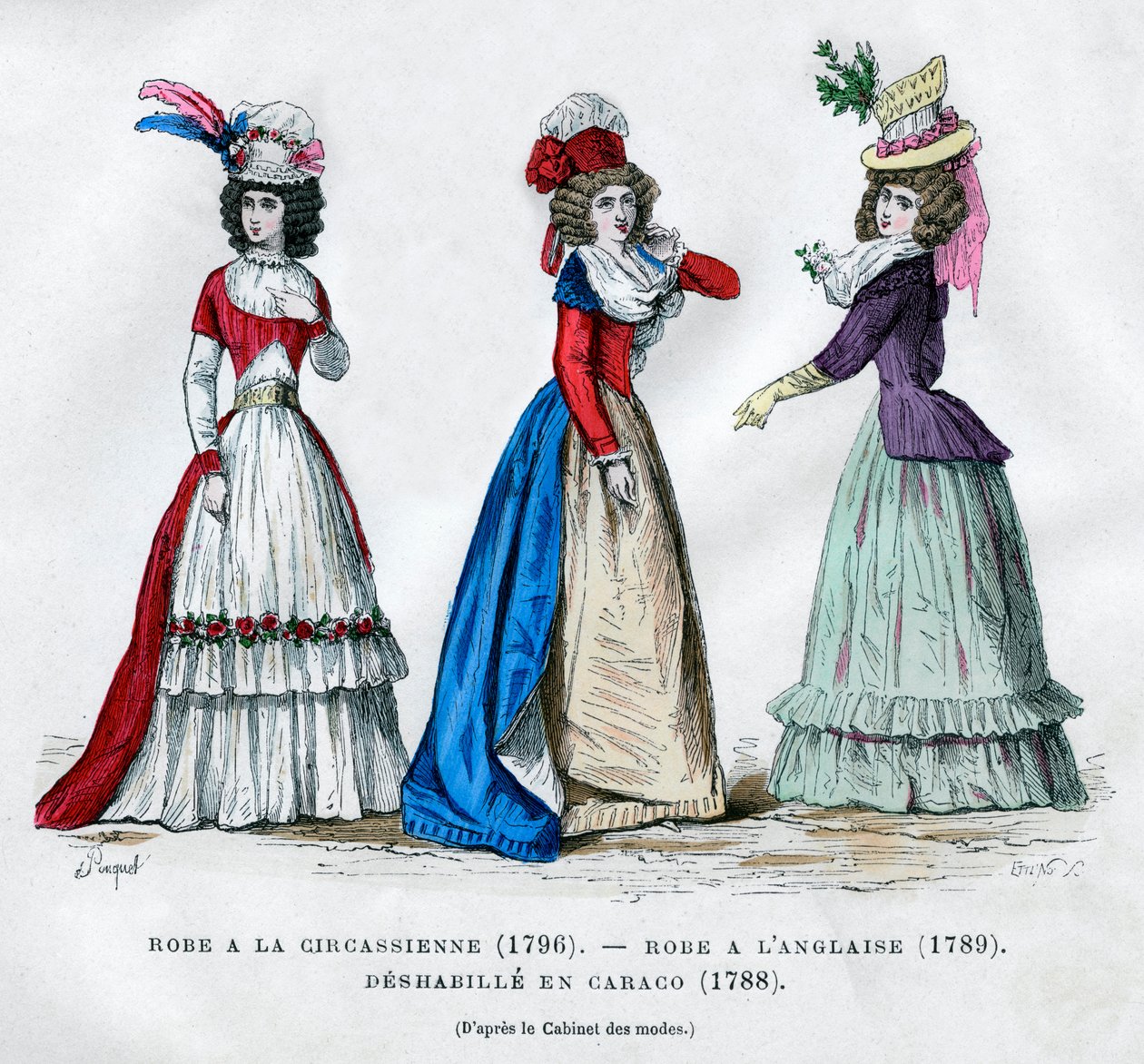 Çerkes elbisesi, 1796, İngiliz elbisesi, 1789 ve caraco sabahlığı, 1788 1882-1884 by Unbekannt
