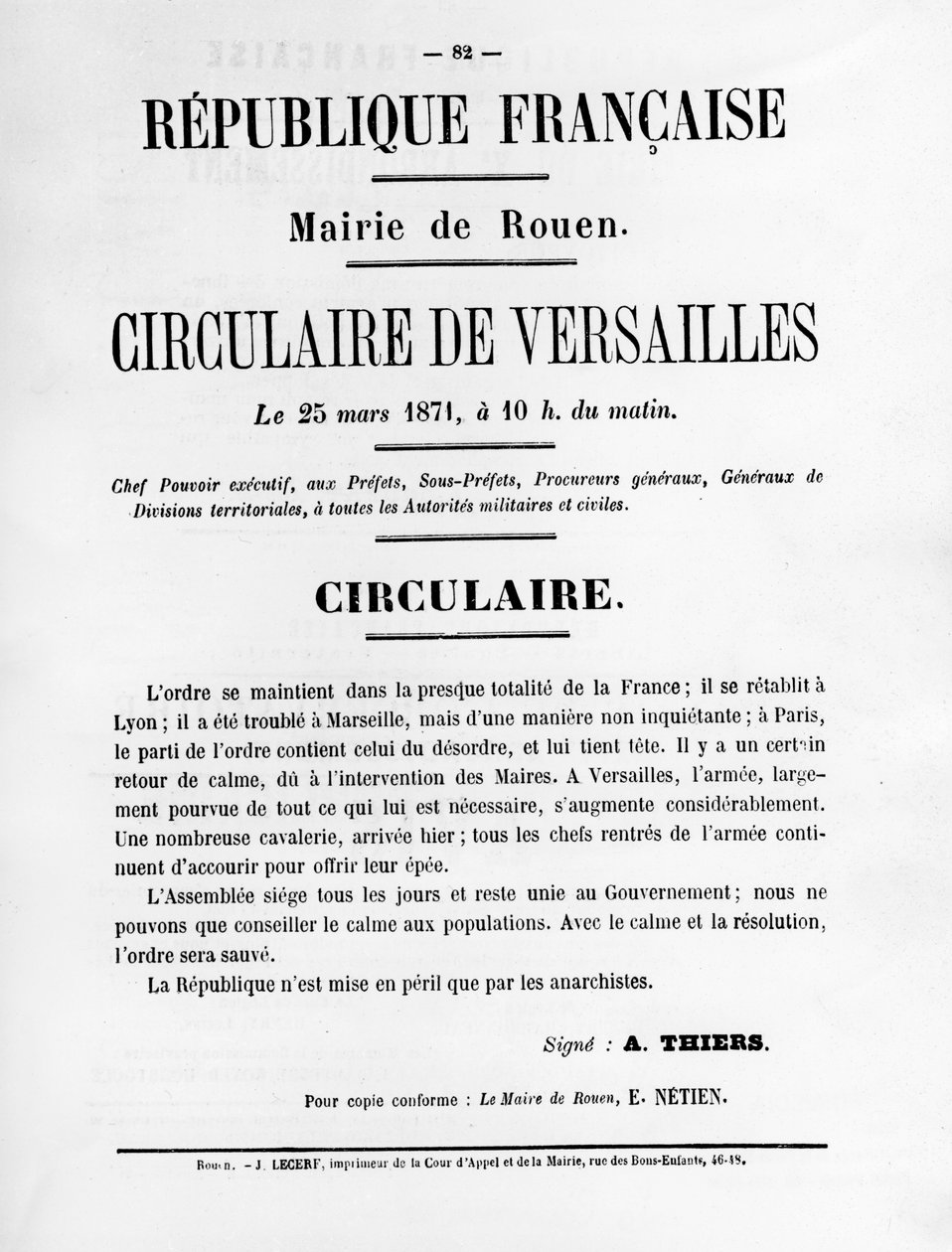 Circulaire de Versailles, Paris Komünü