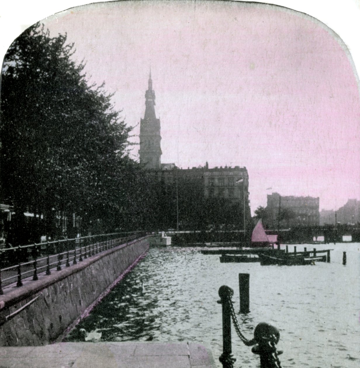 Belediye Binası ve Alster, Hamburg, Almanya, 19. yüzyıl sonu by Unbekannt