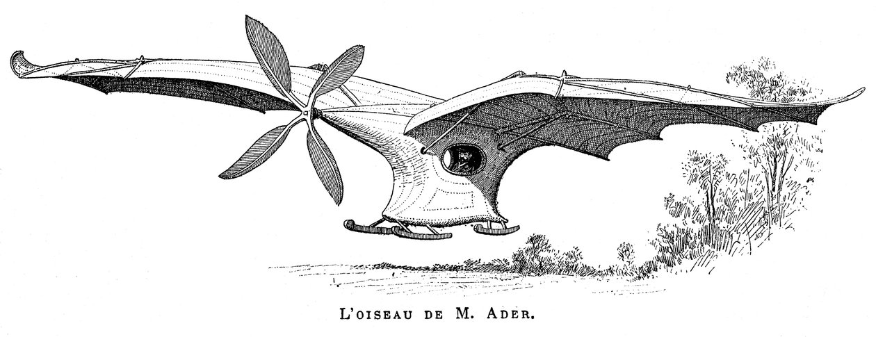 Clement Aders uçan kuş Eole, kendi buharıyla havalanan ilk pilot uçak, 1890 by Unbekannt