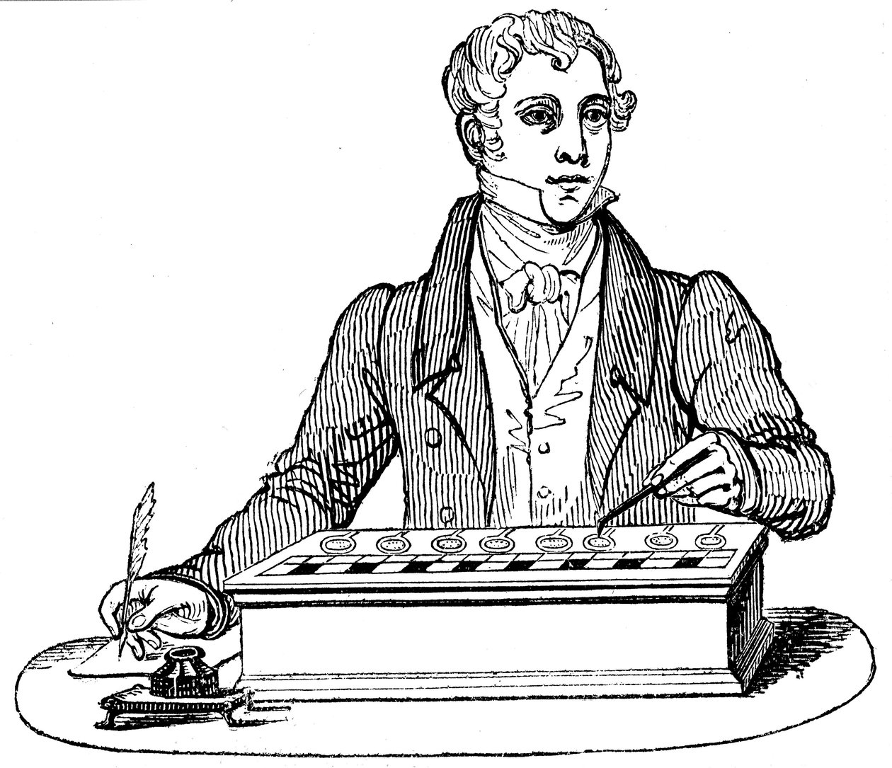 Pascal toplama makinesi kullanan katip, 1835 by Unbekannt