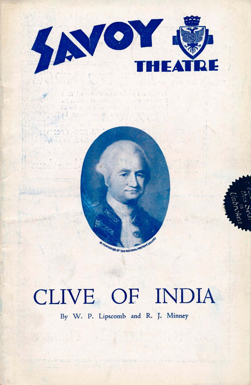 1934 Savoy Tiyatrosu için Hindistan Clive programı by Unbekannt